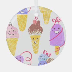 Kawaii ice creams, cute, seamless pattern. glass tree decoration
