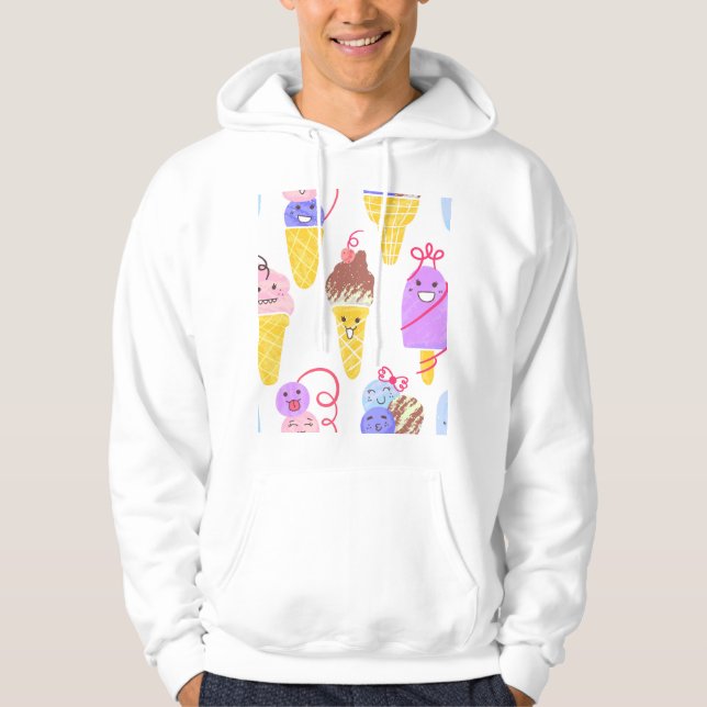 Kawaii ice creams, cute, seamless pattern. hoodie (Front)