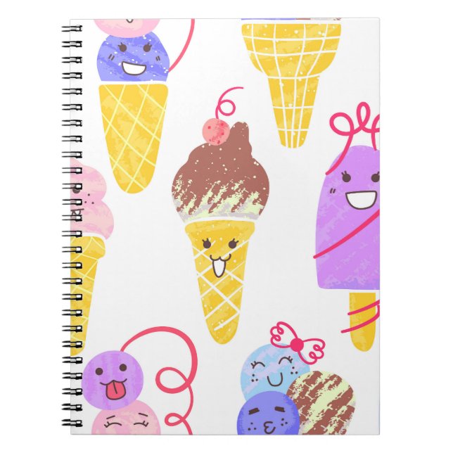 Kawaii ice creams, cute, seamless pattern. notebook (Front)