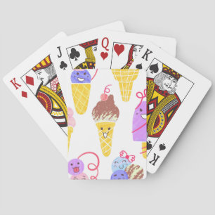 Kawaii ice creams, cute, seamless pattern. playing cards