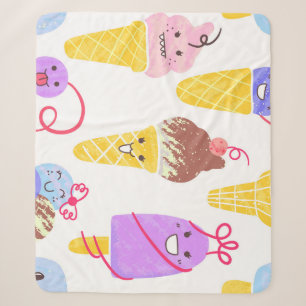 Kawaii ice creams, cute, seamless pattern. sherpa blanket