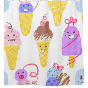 Kawaii ice creams, cute, seamless pattern. shower curtain