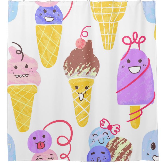 Kawaii ice creams, cute, seamless pattern. shower curtain (Front)