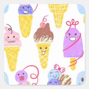 Kawaii ice creams, cute, seamless pattern. square sticker