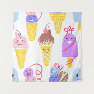 Kawaii ice creams, cute, seamless pattern. tapestry