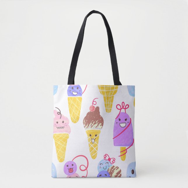 Kawaii ice creams, cute, seamless pattern. tote bag (Front)