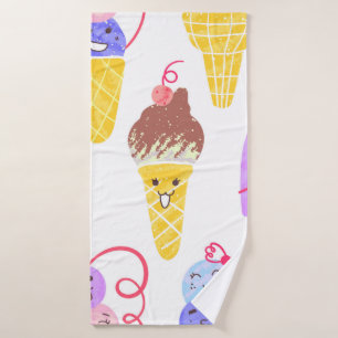Kawaii Ice Creams Pattern, Kawaii Character Ice Cr Bath Towel