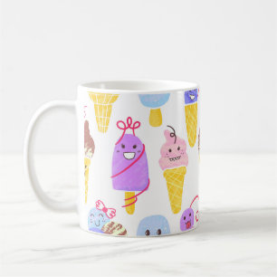Kawaii Ice Creams Pattern, Kawaii Character Ice Cr Coffee Mug