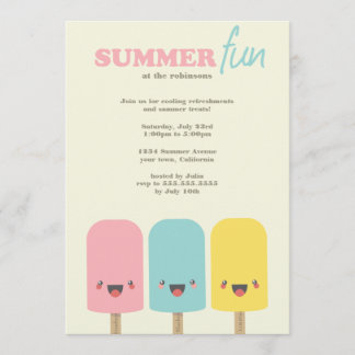 Kawaii Ice Lolly Trio Summer Party Invitations