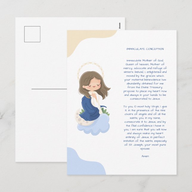 Kawaii Immaculate Conception Prayer Holiday Postcard (Front/Back)