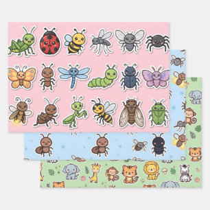 Kawaii Insect & Jungle Animal Sticker Wrapping Paper Sheet