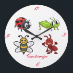 Kawaii Insects Thunder_Cove Large Clock<br><div class="desc">Kawaii Insects,  ladybug,  red ant,  green grasshopper and honey bee  to customise,  personalise by changing to your name.</div>