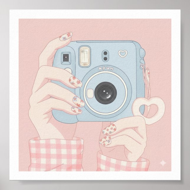 Kawaii Instant Camera & Floral Nails Poster (Front)