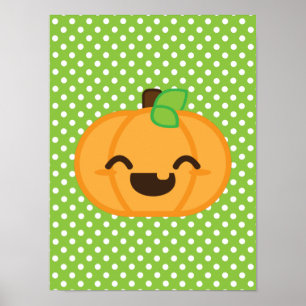 Kawaii Jack O Lantern Pumpkin Poster Print