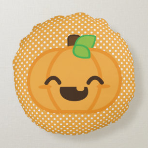 Kawaii Jack O Lantern Pumpkin Round Pillow