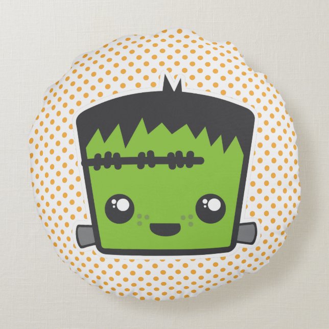 Kawaii Jack O Lantern Pumpkin Round Pillow (Back)