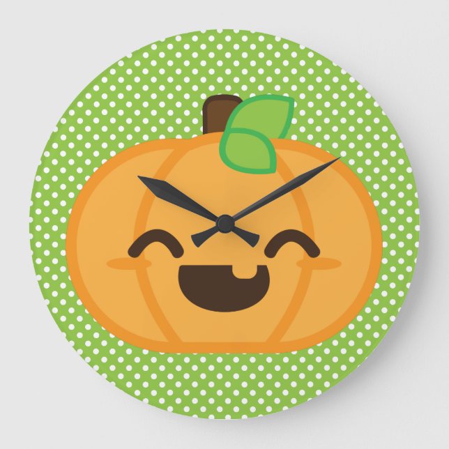 Kawaii Jack O Lantern Pumpkin Wall Clock (Front)