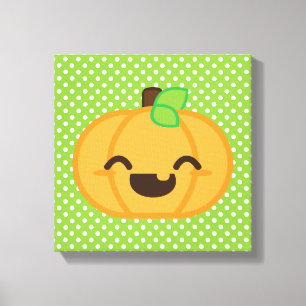 Kawaii Jack O Lantern Pumpkin Wrapped Canvas