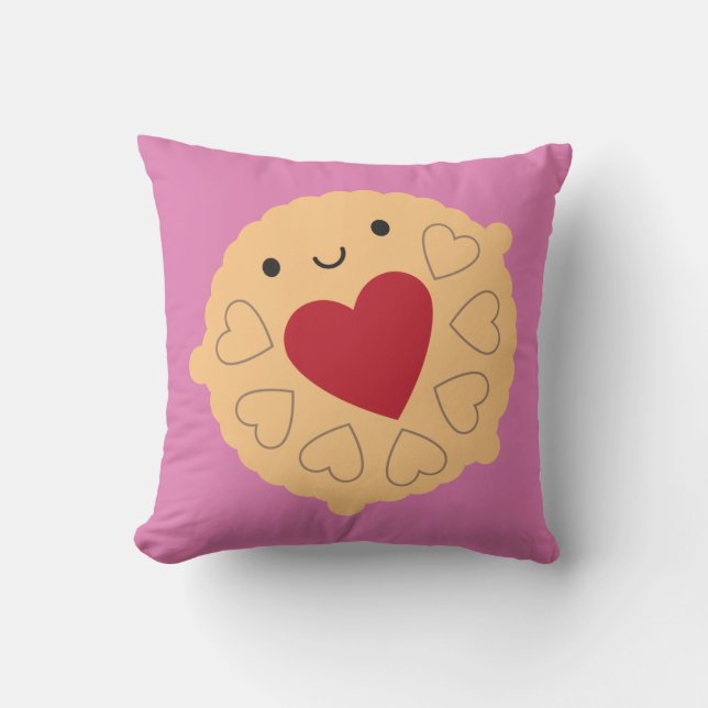 Kawaii Jammie Dodger Biscuit Reversible Cushion (Front)