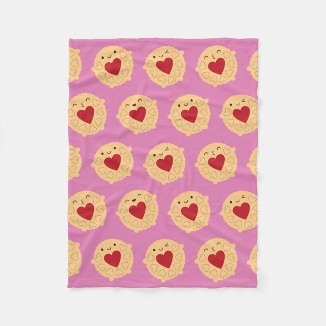 Kawaii Jammie Dodger Biscuits Fleece Blanket (Front)