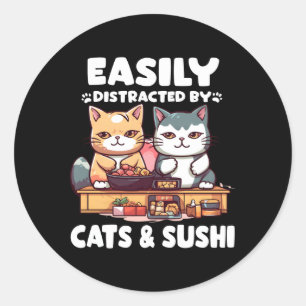 Kawaii Japan Neko Sushi Bowl Katzen Ra Otaku Classic Round Sticker