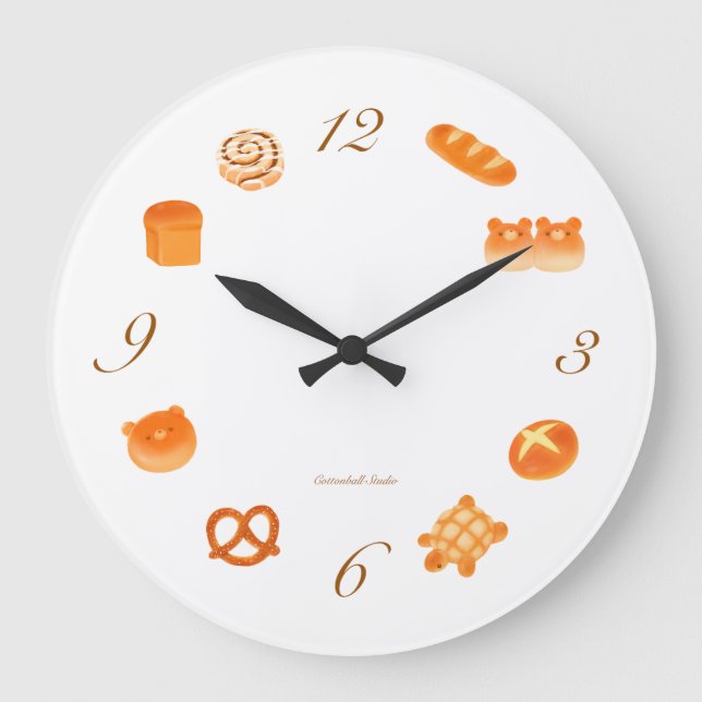 Kawaii Japanese Aesthetic Cosy Bakery Breads Large Clock (Front)