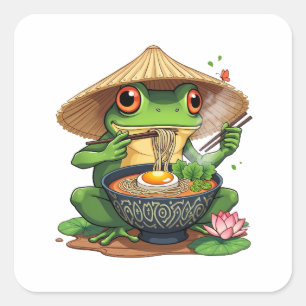 Kawaii Japanese Aesthetic Frog Noodles Square Sticker