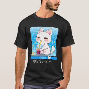 Kawaii Japanese Anime Cat Drinking Boba Tea Cute C T-Shirt