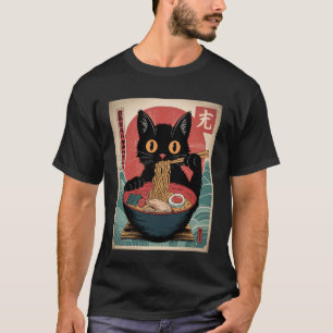 Kawaii Japanese Anime Cat Ramen Cat Eating Noodles T-Shirt