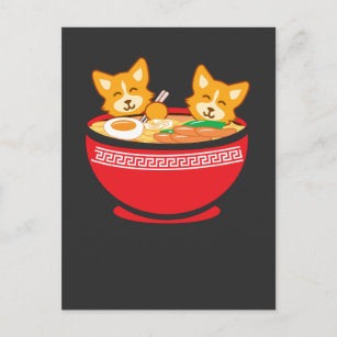 Kawaii Japanese Anime Corgi Dog Funny Ramen Gift Postcard