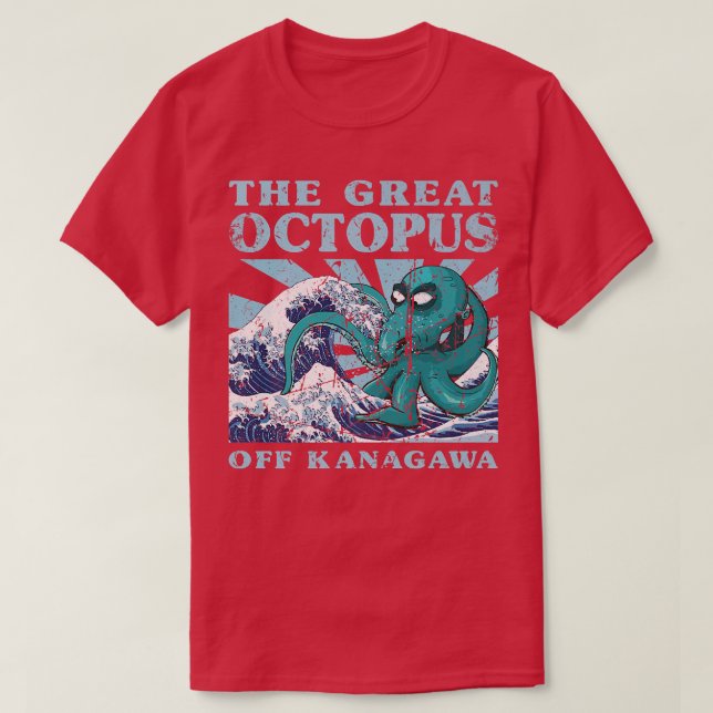 Kawaii Japanese Great Wave Great Octopus Cute Japa T-Shirt (Design Front)