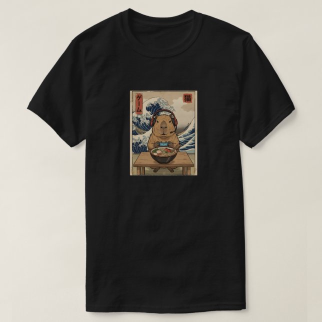 kawaii Japanese ramen Capybara retro gaming T-Shirt (Design Front)