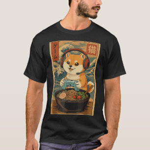 Kawaii Japanese Ramen Dog Retro Gaming Shirts For 