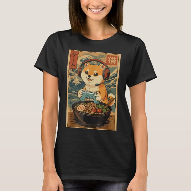 Kawaii Japanese Ramen Dog Retro Gaming Shirts For  (Front)