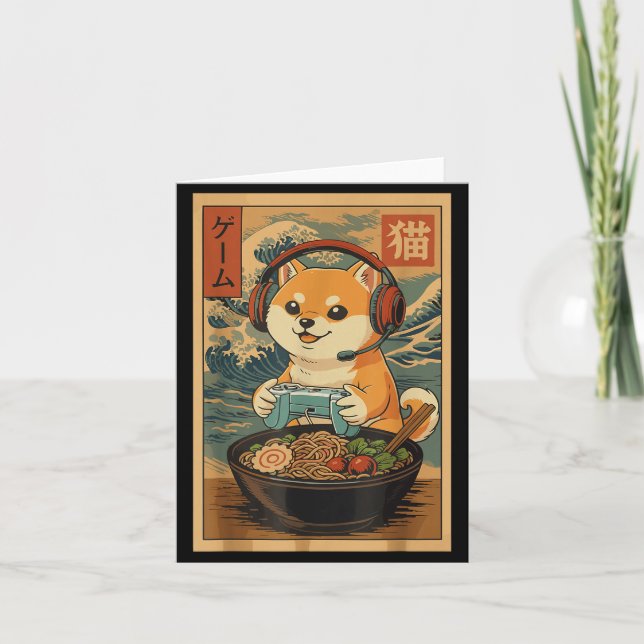 Kawaii Japanese Ramen Dog Retro Gaming Shirts For  Card (Front)