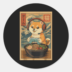 Kawaii Japanese Ramen Dog Retro Gaming Shirts For Classic Round Sticker