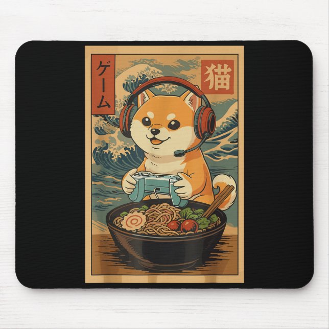 Kawaii Japanese Ramen Dog Retro Gaming Shirts For  Mouse Mat (Front)
