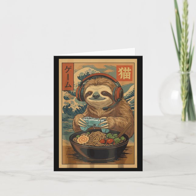 Kawaii Japanese Ramen Sloth Retro Gaming Shirts Fo Card (Front)