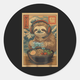 Kawaii Japanese Ramen Sloth Retro Gaming Shirts Fo Classic Round Sticker