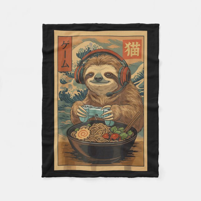 Kawaii Japanese Ramen Sloth Retro Gaming Shirts Fo Fleece Blanket (Front)