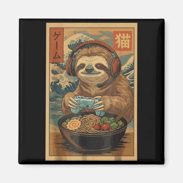 Kawaii Japanese Ramen Sloth Retro Gaming Shirts Fo Magnet (Front)