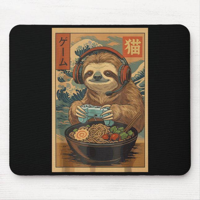 Kawaii Japanese Ramen Sloth Retro Gaming Shirts Fo Mouse Mat (Front)