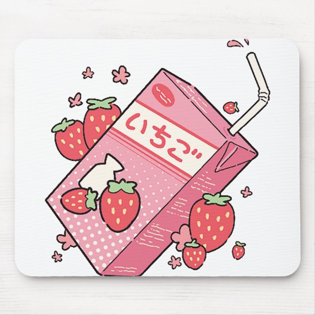 Kawaii Japanese Strawberry Juice Box Mouse Mat (Front)