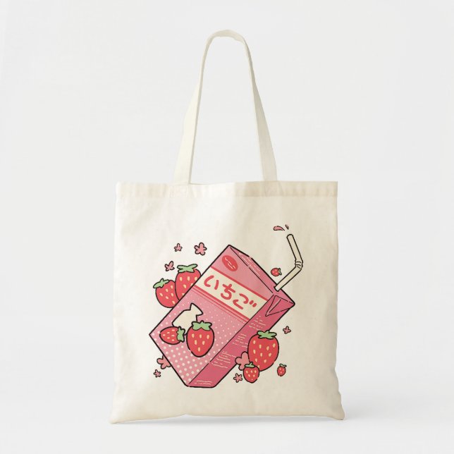 Kawaii Japanese Strawberry Juice Box Tote Bag (Front)