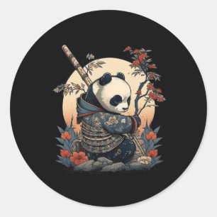 Kawaii Japanese Style Samurai Anime Panda Classic Round Sticker