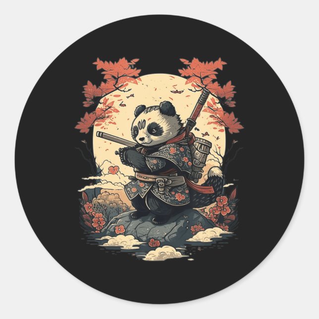 Kawaii Japanese Style Samurai Anime Panda Classic Round Sticker (Front)