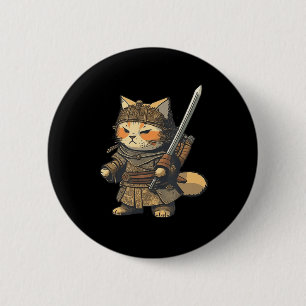 Kawaii Japanese Style Samurai Cat Anime  6 Cm Round Badge
