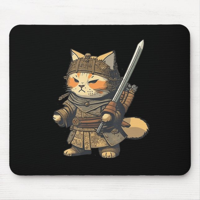 Kawaii Japanese Style Samurai Cat Anime  Mouse Mat (Front)