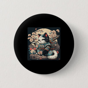 Kawaii Japanese Style Samurai Cat Kitten Anime 6 Cm Round Badge