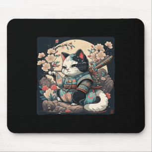 Kawaii Japanese Style Samurai Cat Kitten Anime  Mouse Mat